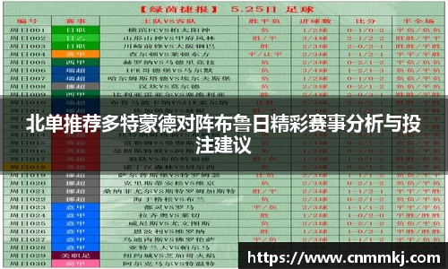 北单推荐多特蒙德对阵布鲁日精彩赛事分析与投注建议